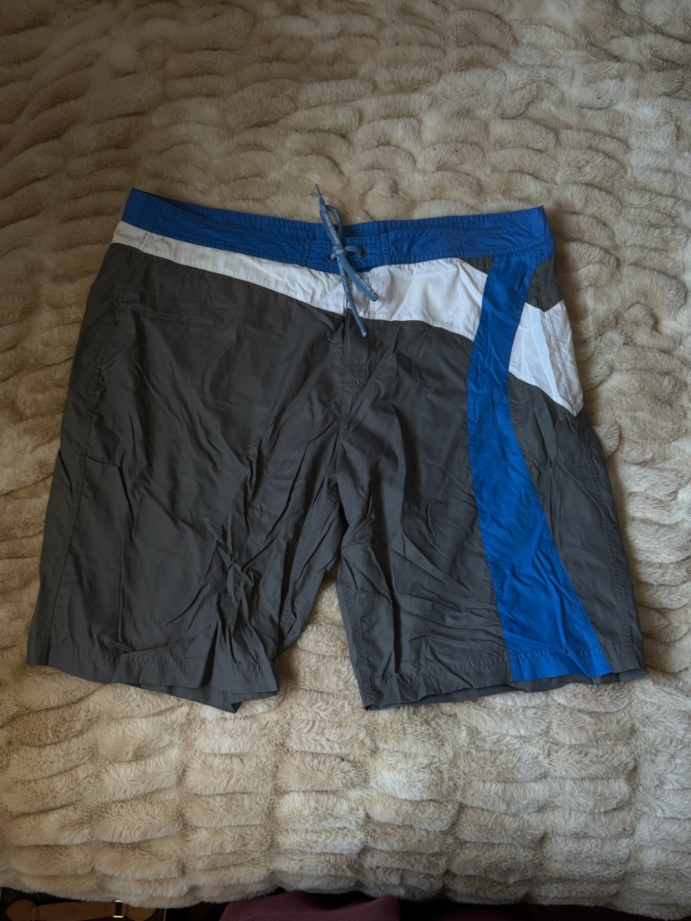 Armani Exchange Gray, Blue & White Swim Board Shorts